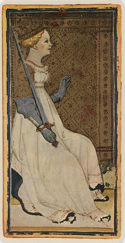 La Reina de Espadas, facsímil de una carta del tarot del mazo 